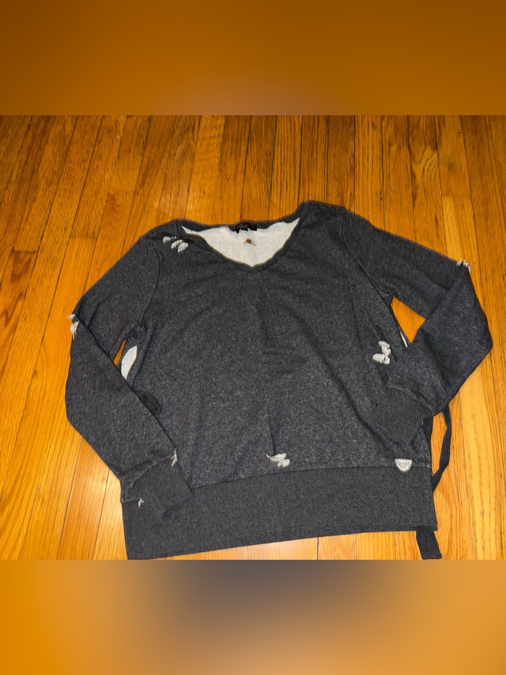 Romeo & Juliet Couture Dark Charcoal Distressed V-Neck Sweater